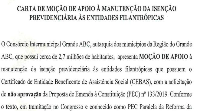 Consórcio ABC encaminha documento ao Congresso em apoio à demanda de entidades da região